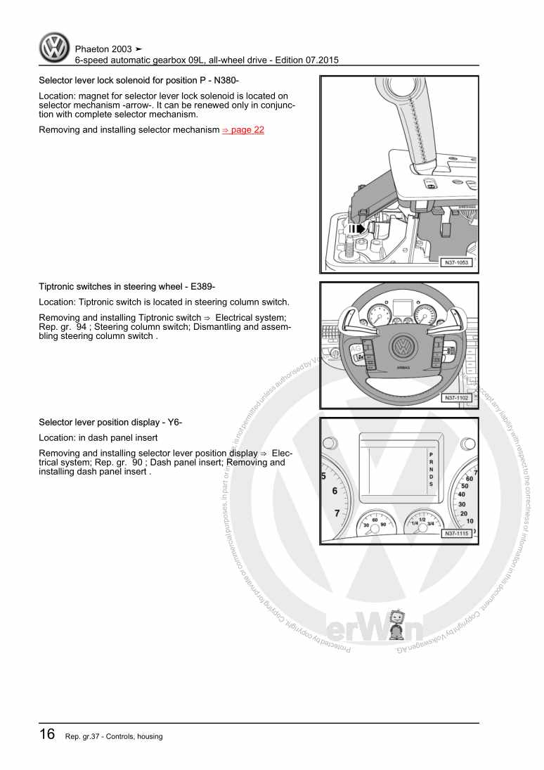 Examplepage for repair manual 6-speed automatic gearbox 09L, all-wheel drive