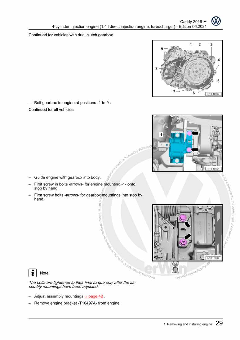 Examplepage for repair manual 4-cylinder injection engine (1.4 l direct injection engine, turbocharger)