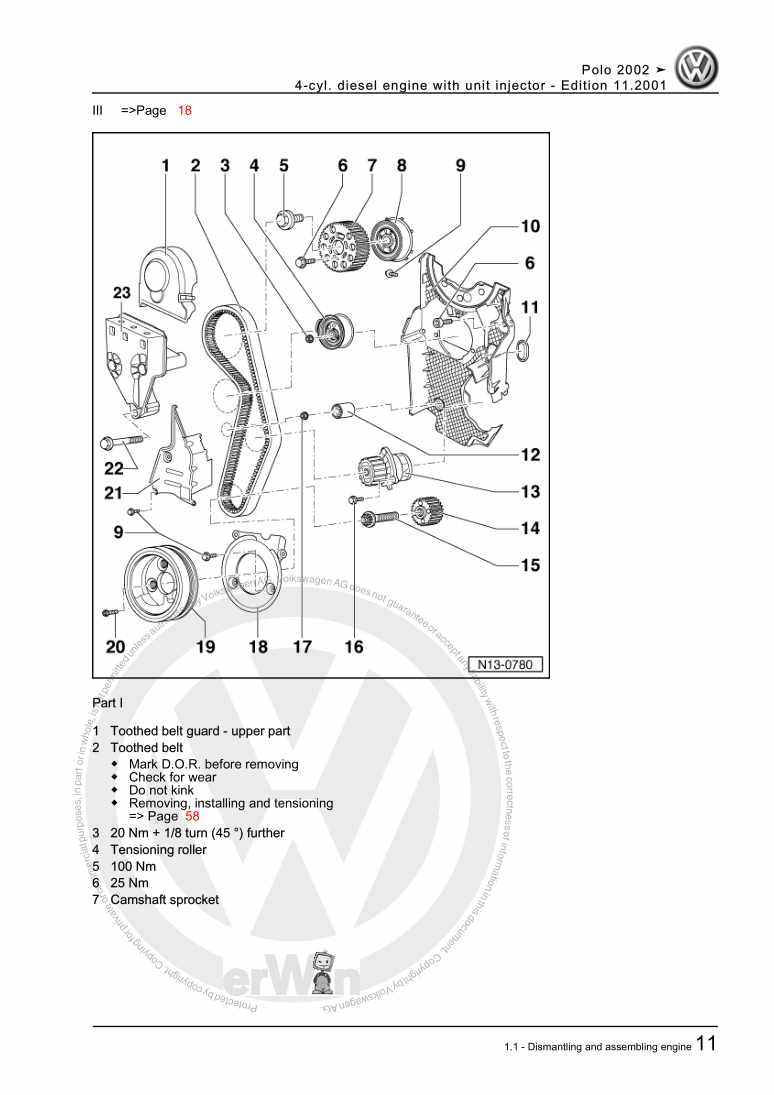 Examplepage for repair manual 4-cyl. diesel engine with unit injector