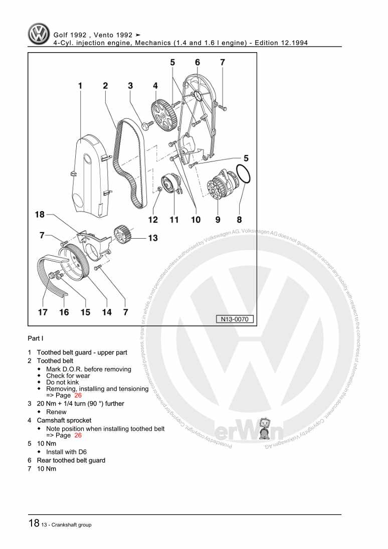 Examplepage for repair manual 2 4-Cyl. injection engine, Mechanics (1.4 and 1.6 l engine)