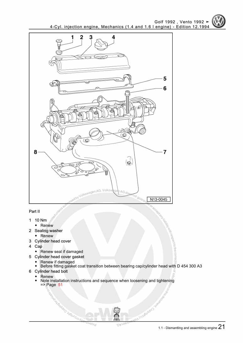 Examplepage for repair manual 3 4-Cyl. injection engine, Mechanics (1.4 and 1.6 l engine)