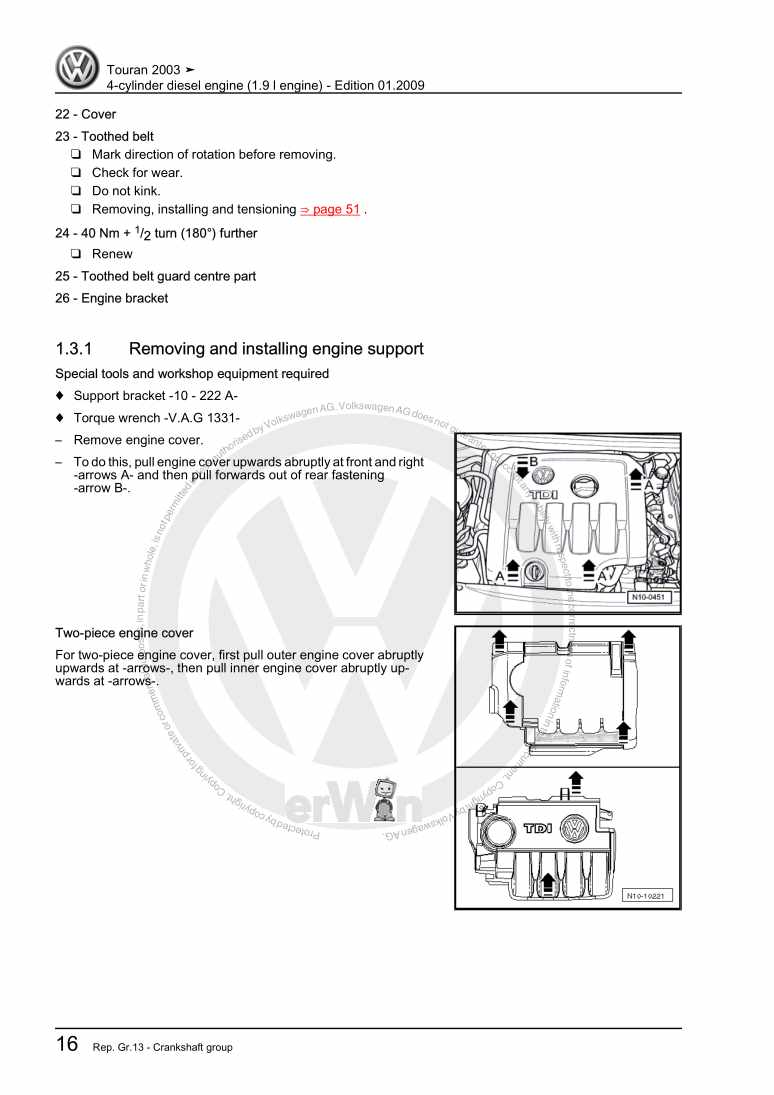 Examplepage for repair manual 4-cylinder diesel engine (1.9 l engine)