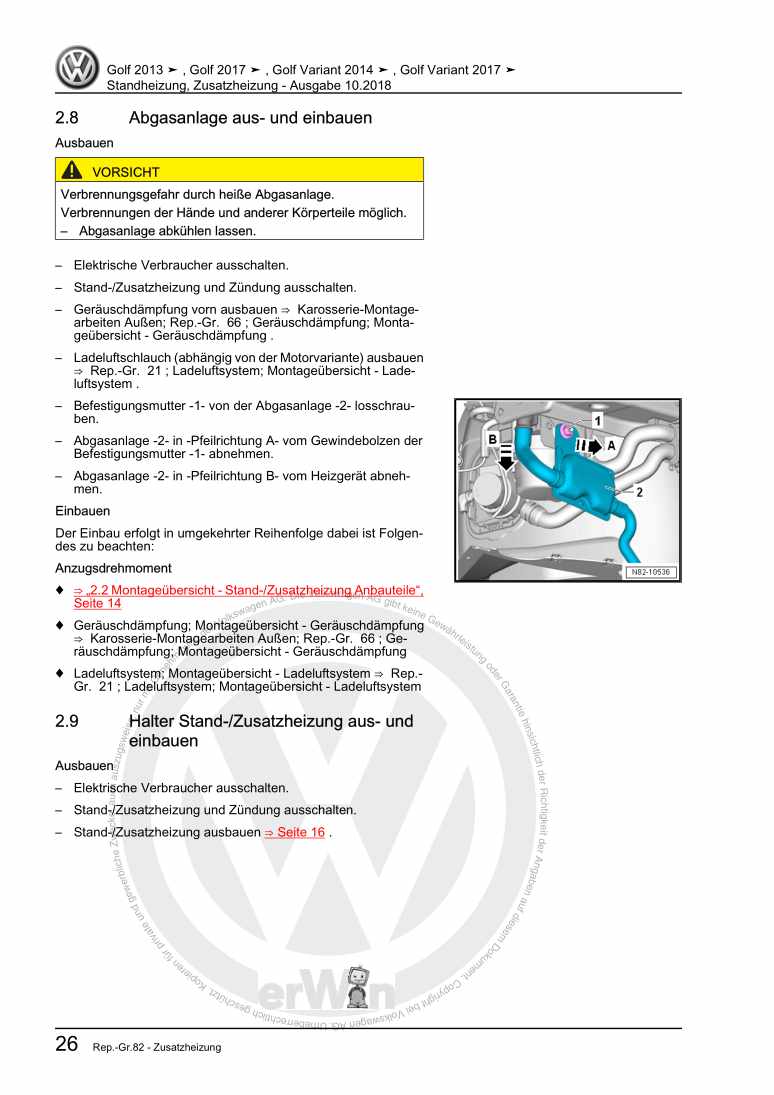 Examplepage for repair manual 2 Standheizung, Zusatzheizung