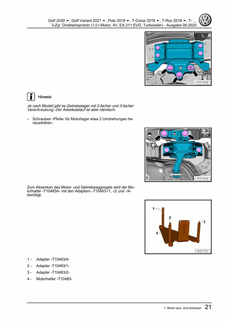 Examplepage for repair manual 3-Zyl. Direkteinspritzer (1,0 l-Motor, 4V, EA 211 EVO, Turbolader)