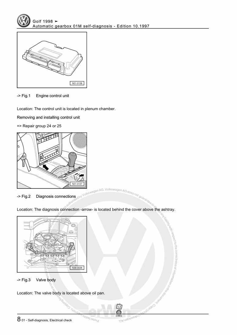 Examplepage for repair manual 2 Automatic gearbox 01M self-diagnosis