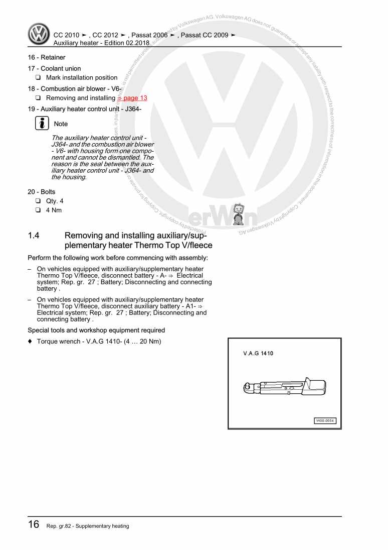 Examplepage for repair manual 2 Auxiliary heater