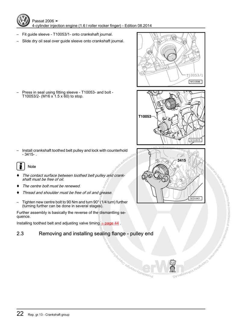Examplepage for repair manual 4-cylinder injection engine (1.6 l roller rocker finger)