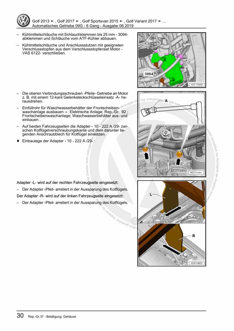 Beispielseite für Reparaturanleitung 2 Automatisches Getriebe 09G - 6 Gang