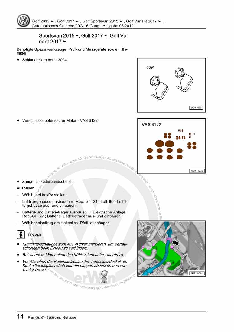 Beispielseite für Reparaturanleitung 3 Automatisches Getriebe 09G - 6 Gang