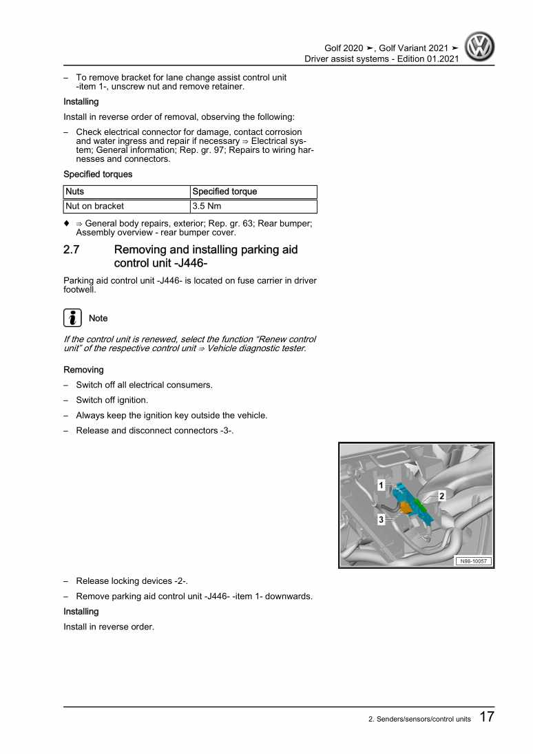 Beispielseite für Reparaturanleitung 3 Driver assist systems