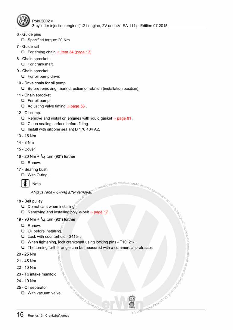 Examplepage for repair manual 3 3-cylinder injection engine (1.2 l engine, 2V and 4V, EA 111)