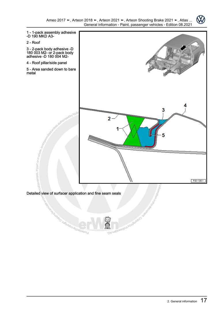 Examplepage for repair manual 2 General information - Paint, passenger vehicles