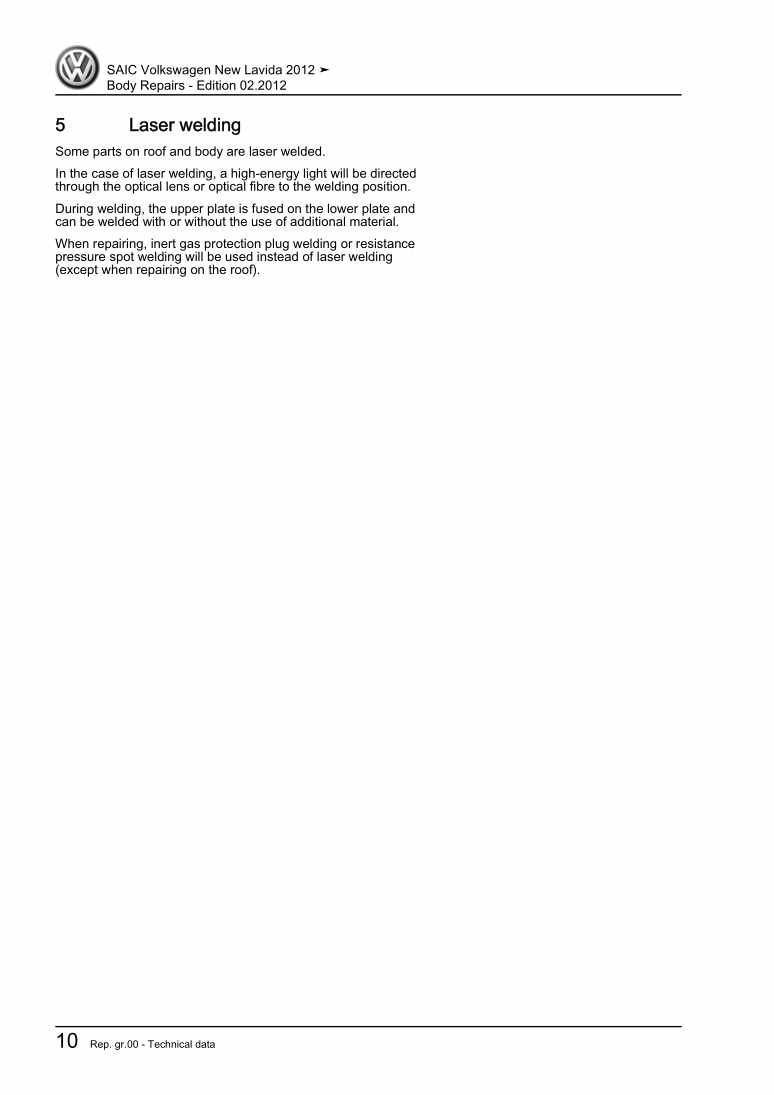 Examplepage for repair manual 2 Body Repairs