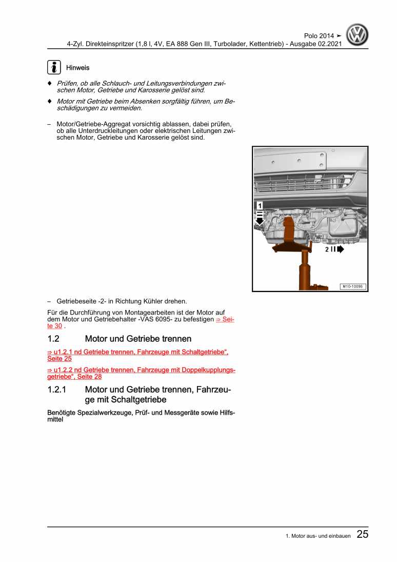 Beispielseite für Reparaturanleitung 2 4-Zyl. Direkteinspritzer (1,8 l, 4V, EA 888 Gen III, Turbolader, Kettentrieb)