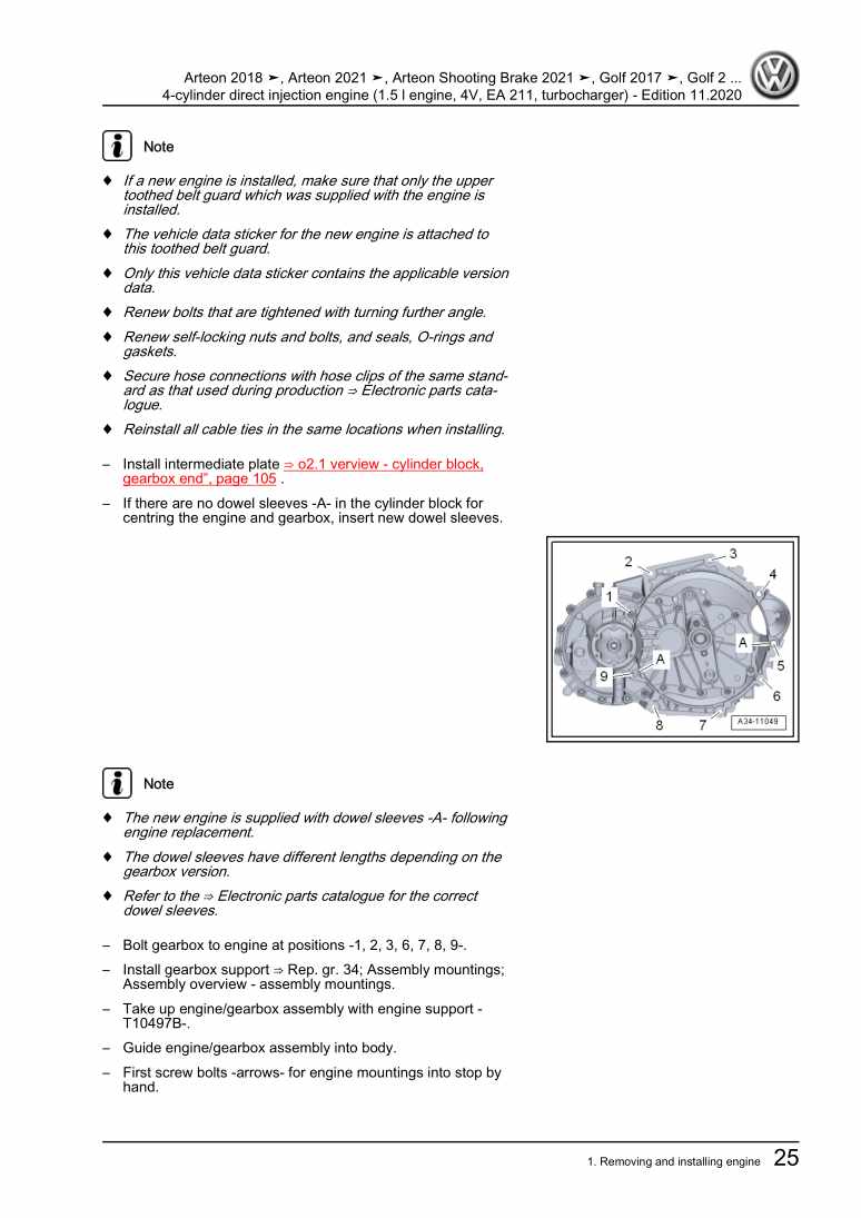Examplepage for repair manual 3 4-cylinder direct injection engine (1.5 l engine, 4V, EA 211, turbocharger)