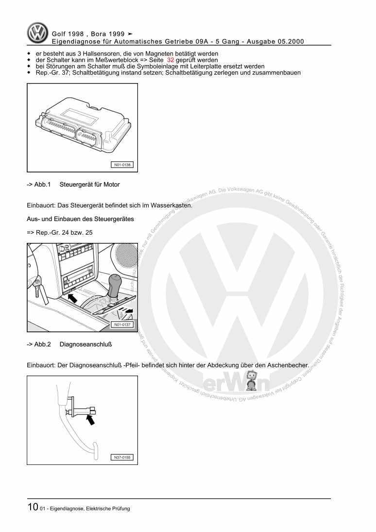 Examplepage for repair manual Eigendiagnose für Automatisches Getriebe 09A - 5 Gang