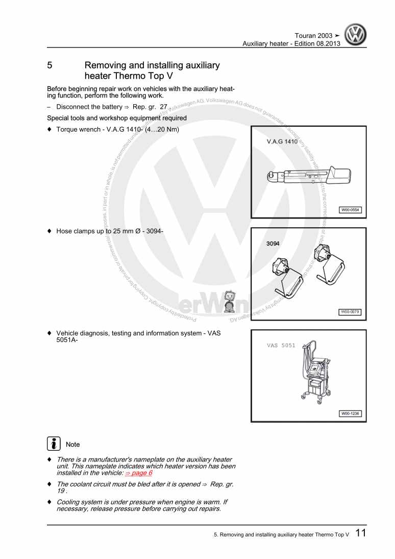 Examplepage for repair manual 3 Auxiliary heater