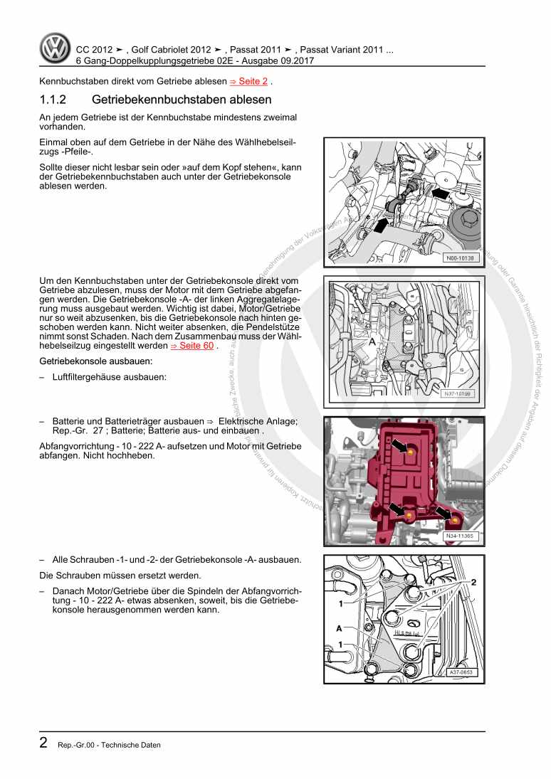 Beispielseite für Reparaturanleitung 2 6 Gang-Doppelkupplungsgetriebe 02E