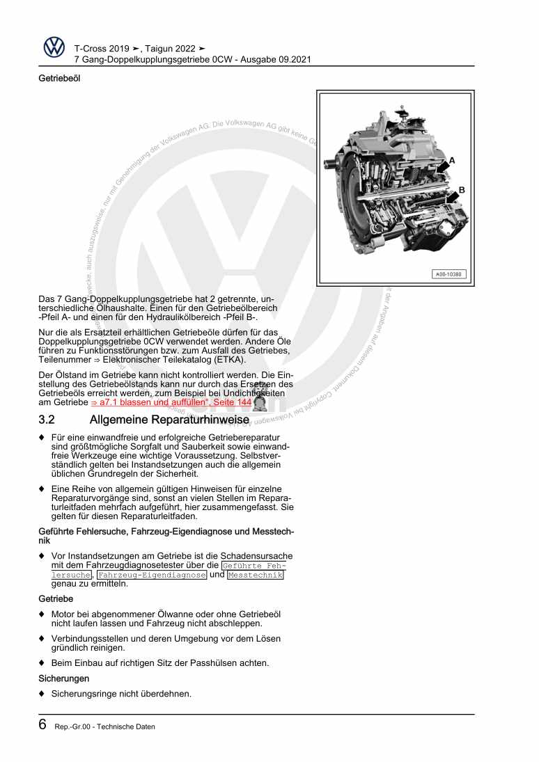 Examplepage for repair manual 7 Gang-Doppelkupplungsgetriebe 0CW