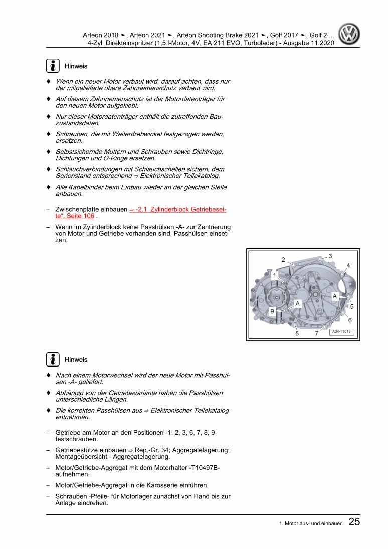 Beispielseite für Reparaturanleitung 3 4-Zyl. Direkteinspritzer (1,5 l-Motor, 4V, EA 211 EVO, Turbolader)