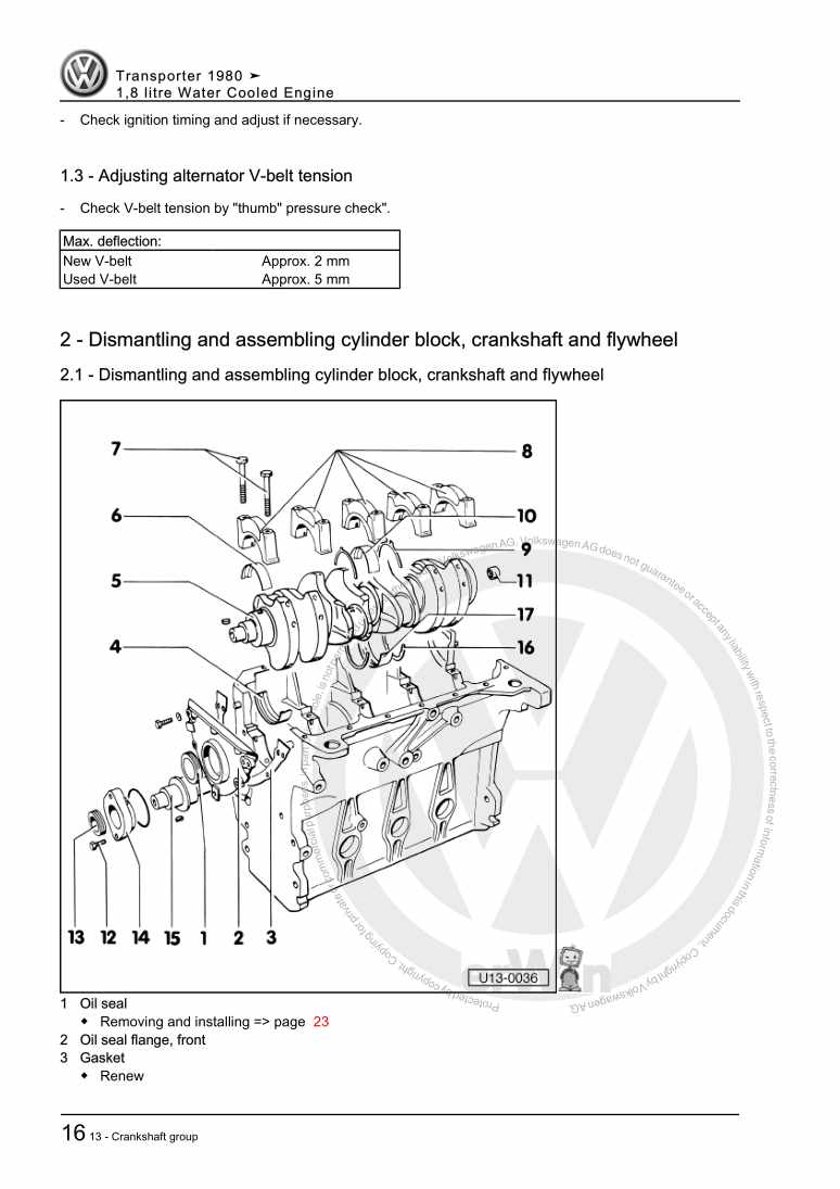 Examplepage for repair manual 3 1,8 litre Water Cooled Engine