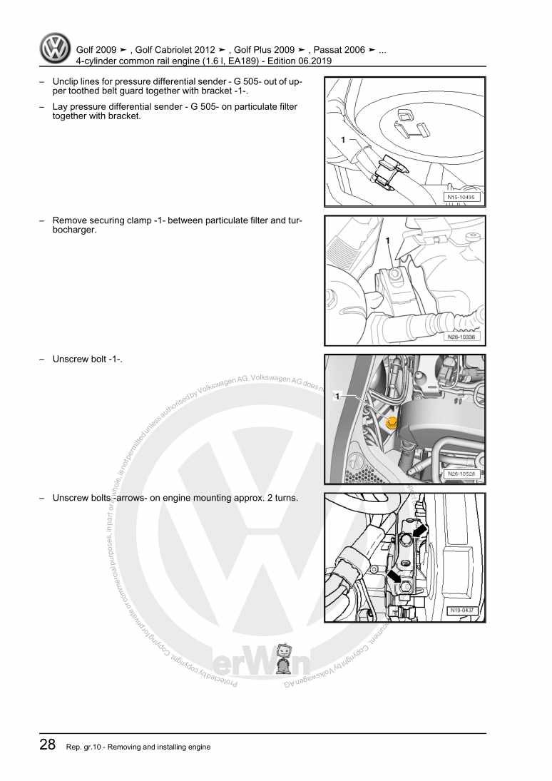 Examplepage for repair manual 2 4-cylinder common rail engine (1.6 l, EA189)