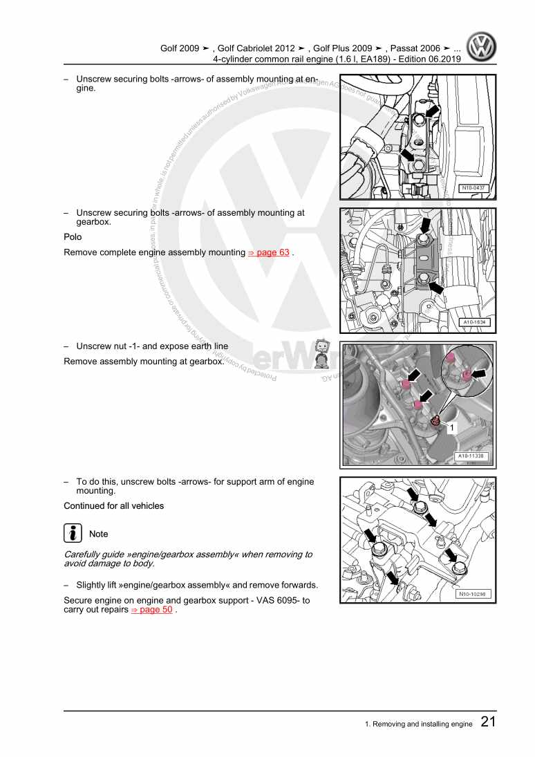 Examplepage for repair manual 3 4-cylinder common rail engine (1.6 l, EA189)