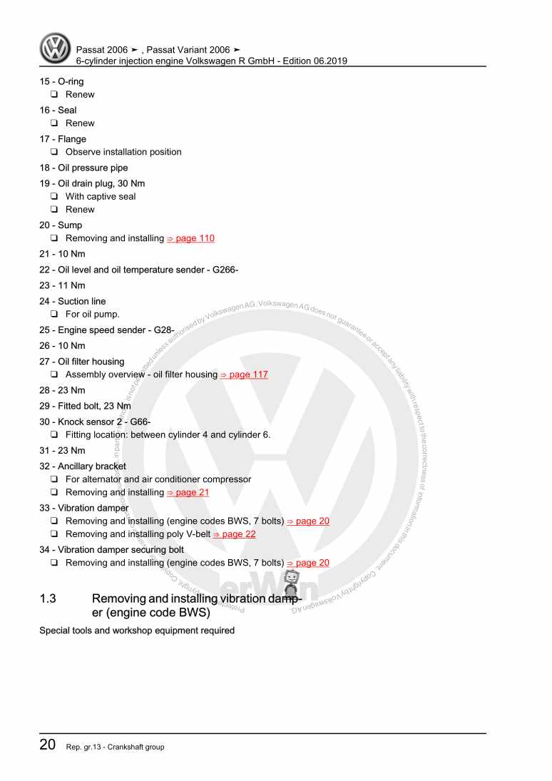 Examplepage for repair manual 2 6-cylinder injection engine Volkswagen R GmbH