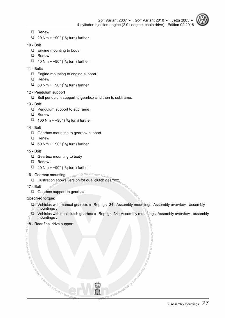 Examplepage for repair manual 3 4-cylinder injection engine (2.0 l engine, chain drive)