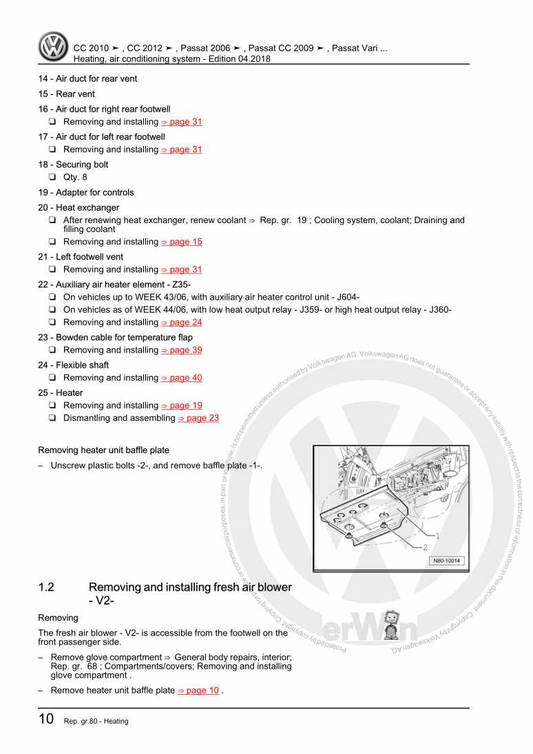 Examplepage for repair manual Heating, air conditioning system