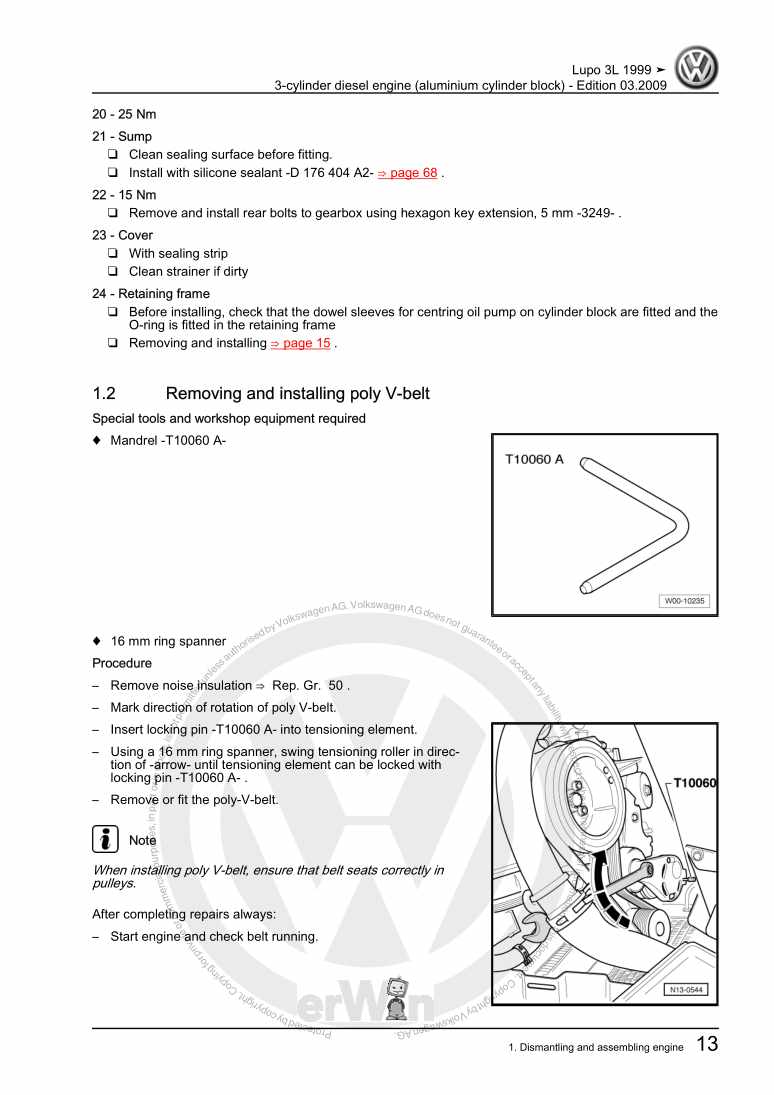 Examplepage for repair manual 3-cylinder diesel engine (aluminium cylinder block)