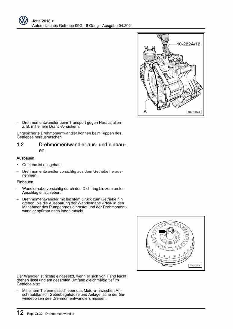 Beispielseite für Reparaturanleitung 3 Automatisches Getriebe 09G - 6 Gang