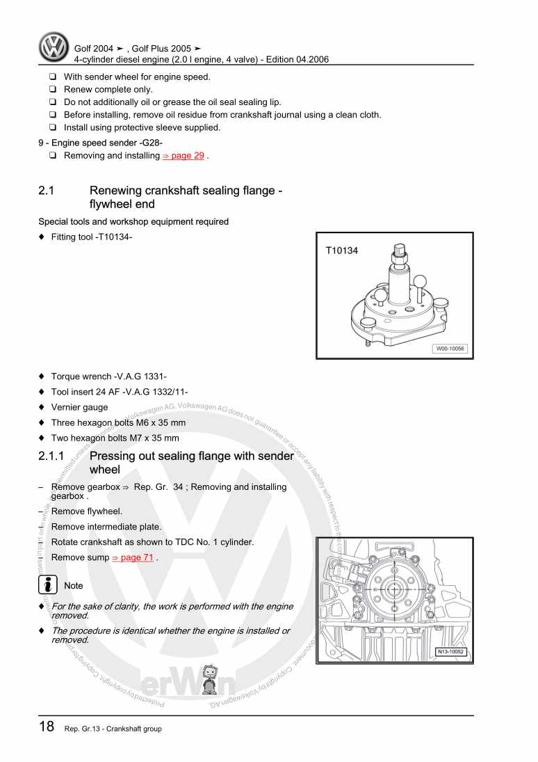 Examplepage for repair manual 3 4-cylinder diesel engine (2.0 l engine, 4 valve)