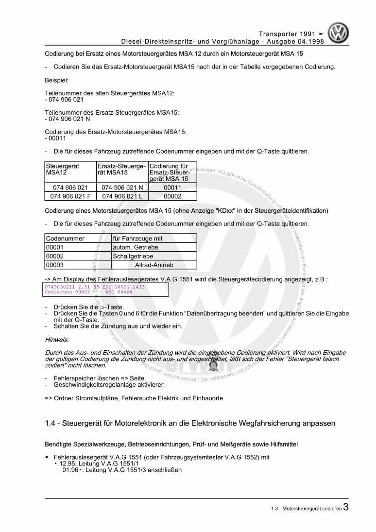 Examplepage for repair manual Diesel-Direkteinspritz- und Vorglühanlage