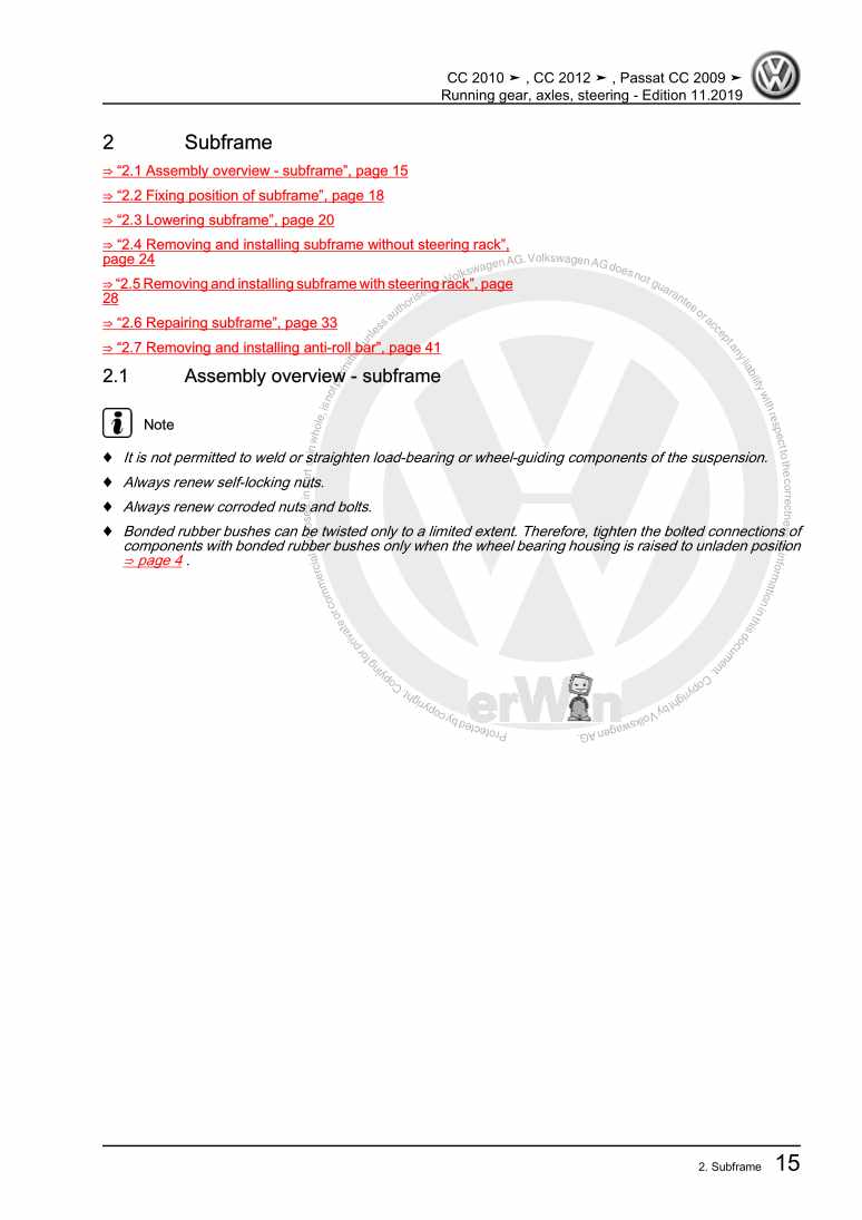 Examplepage for repair manual 2 Running gear, axles, steering