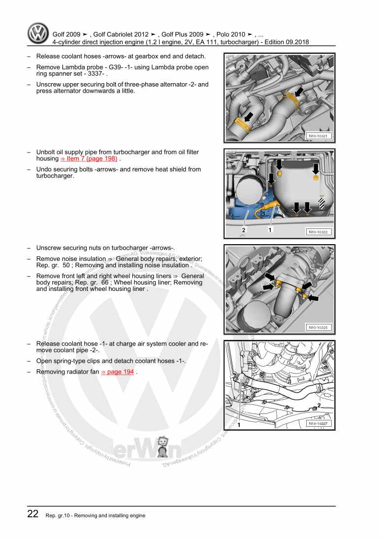 Beispielseite für Reparaturanleitung 3 4-cylinder direct injection engine (1.2 l engine, 2V, EA 111, turbocharger)