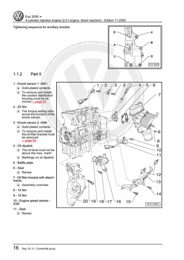 Examplepage for repair manual 2 4-cylinder injection engine (2.0 l engine, direct injection)