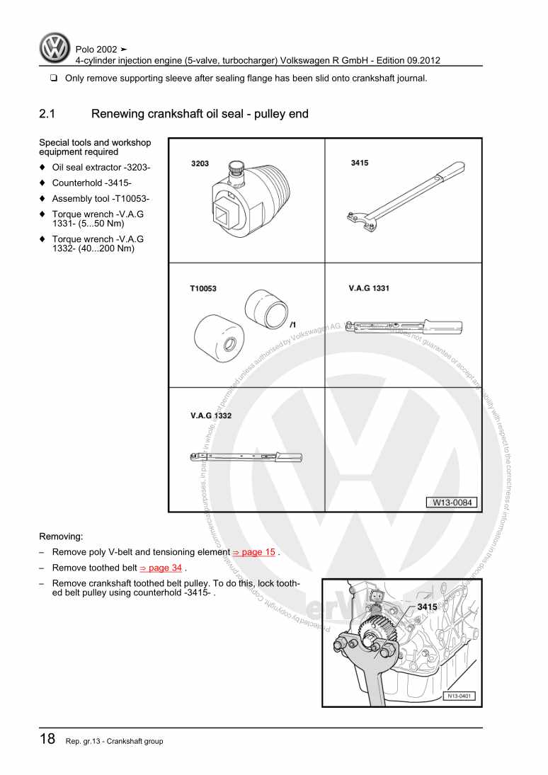 Examplepage for repair manual 2 4-cylinder injection engine (5-valve, turbocharger) Volkswagen R GmbH