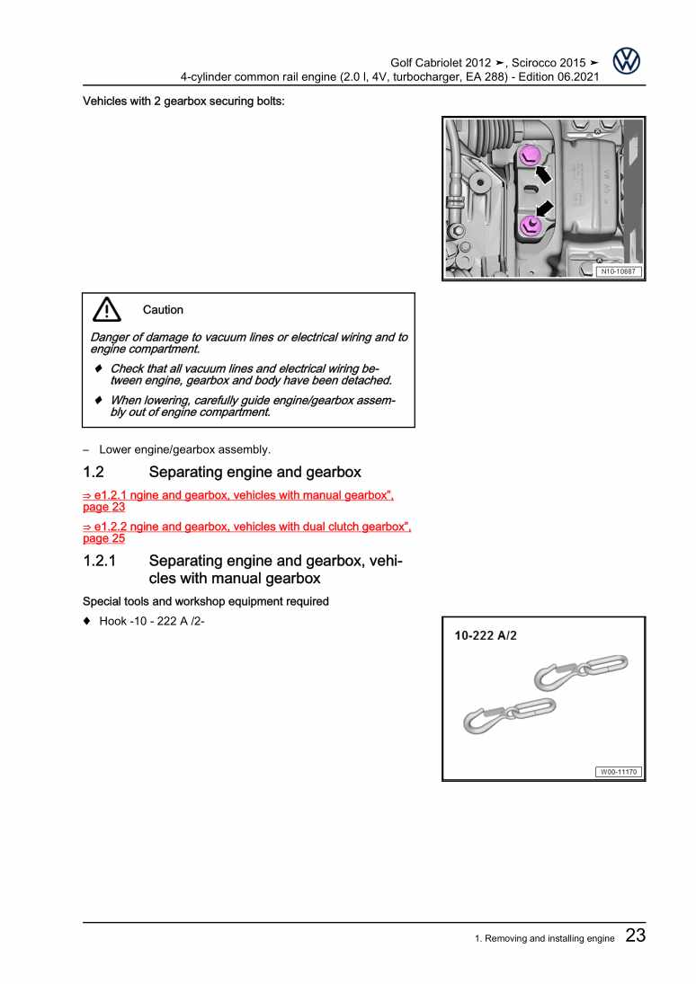 Examplepage for repair manual 3 4-cylinder common rail engine (2.0 l, 4V, turbocharger, EA 288)