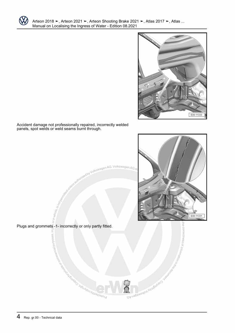 Examplepage for repair manual Manual on Localising the Ingress of Water