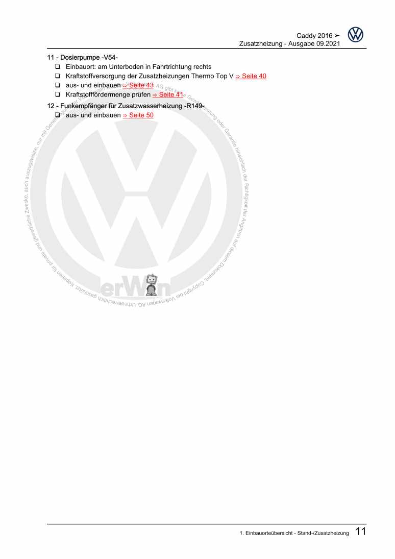 Examplepage for repair manual 3 Zusatzheizung