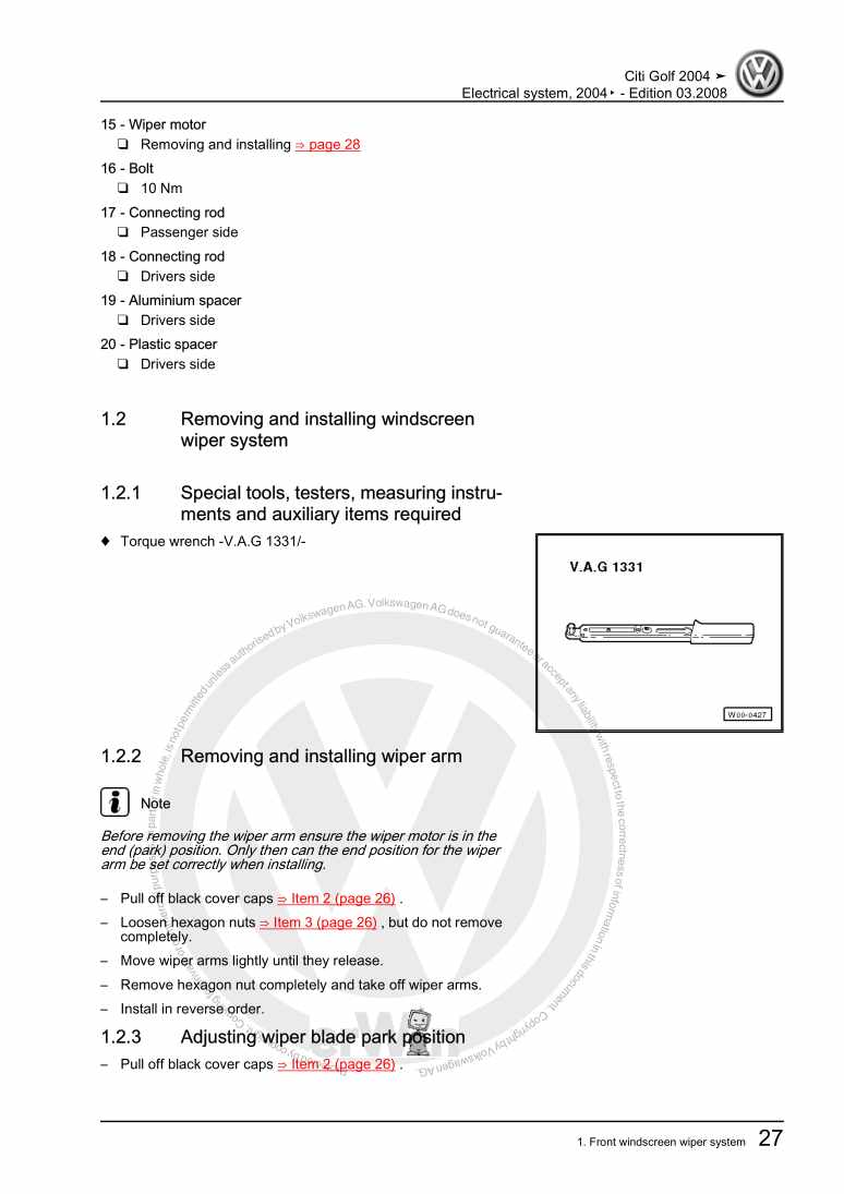 Examplepage for repair manual 2 Electrical system, 2004▸