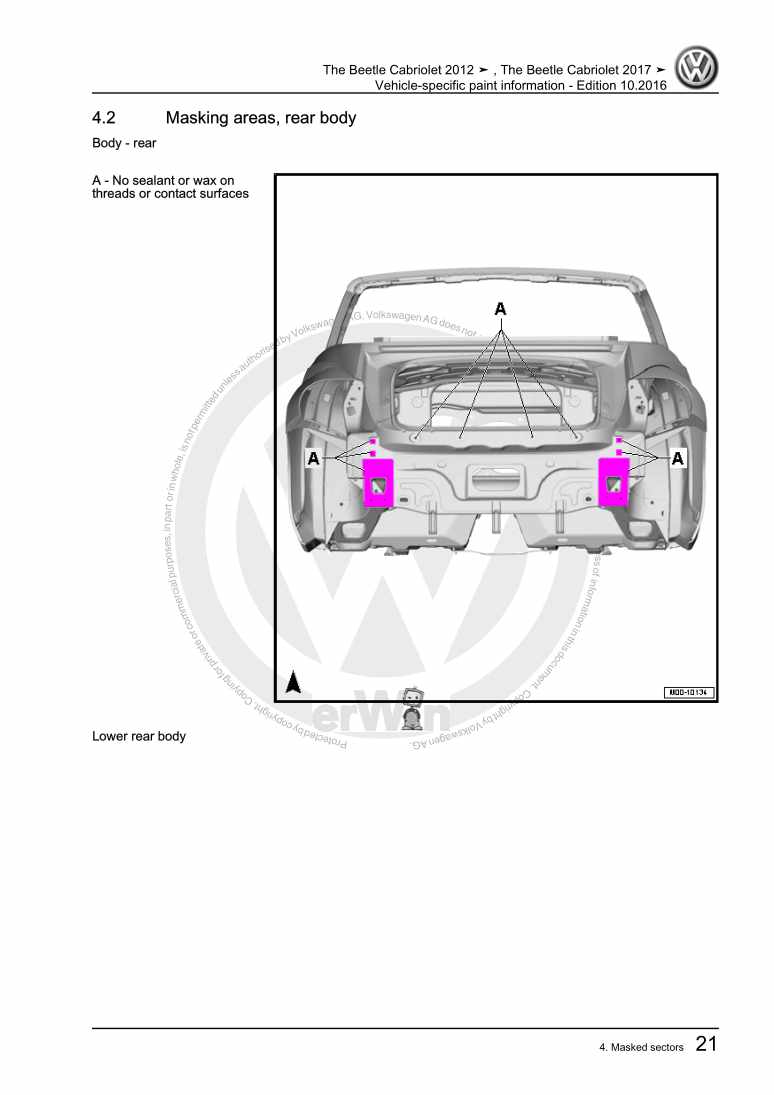 Beispielseite für Reparaturanleitung Vehicle-specific paint information