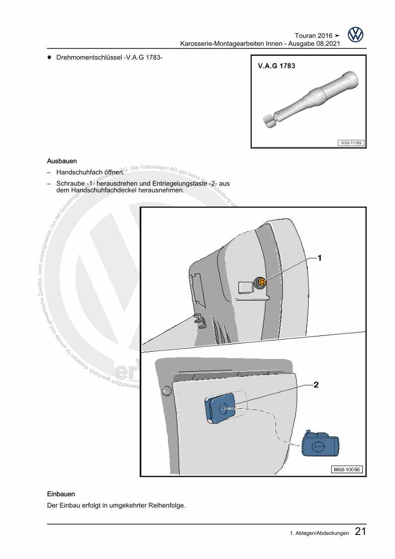 Examplepage for repair manual Karosserie-Montagearbeiten Innen