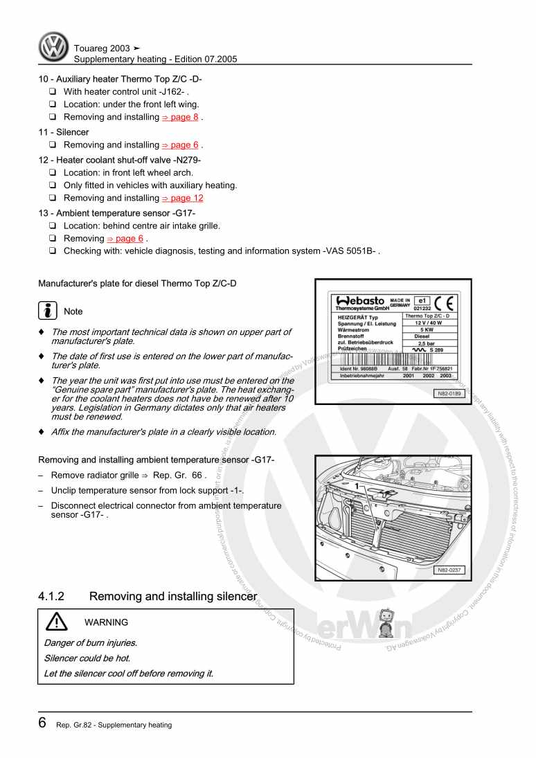 Examplepage for repair manual 2 Supplementary heating