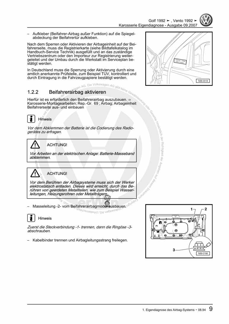Examplepage for repair manual Karosserie Eigendiagnose