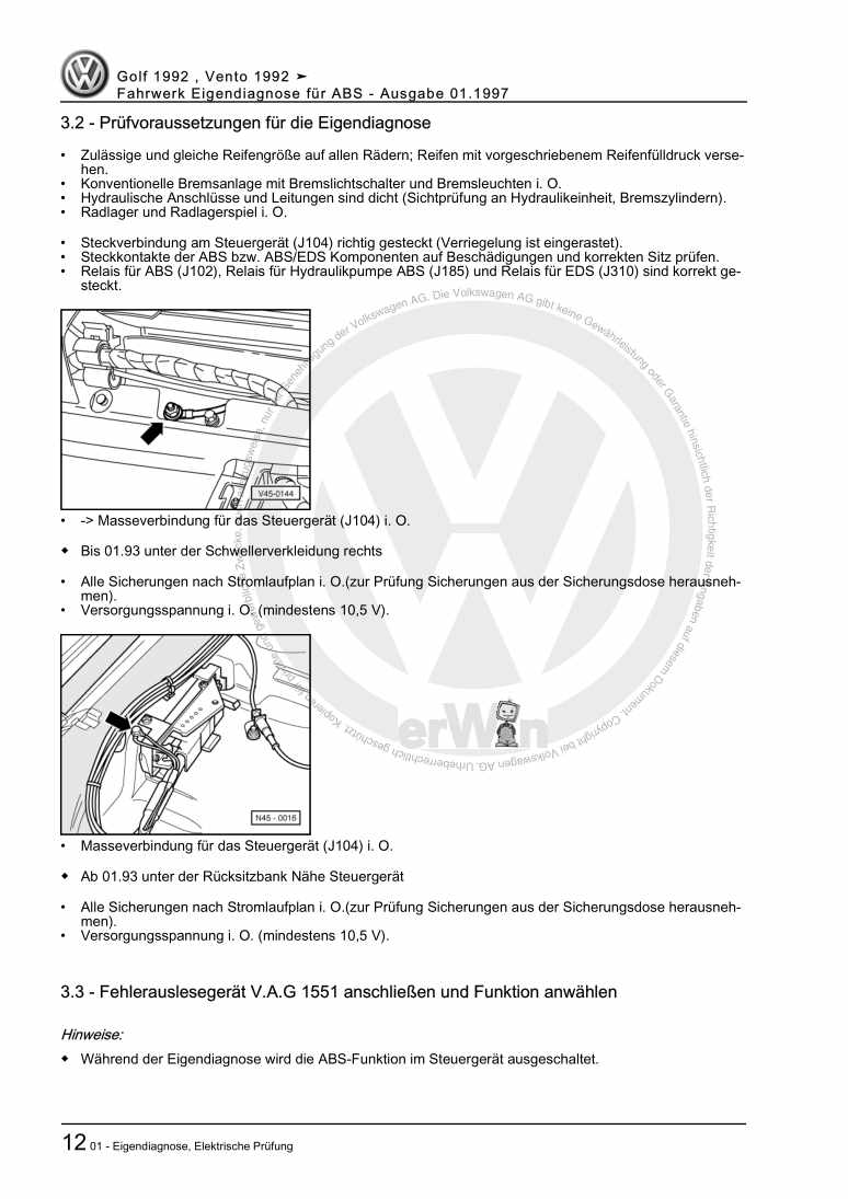 Beispielseite für Reparaturanleitung 3 Fahrwerk Eigendiagnose für ABS
