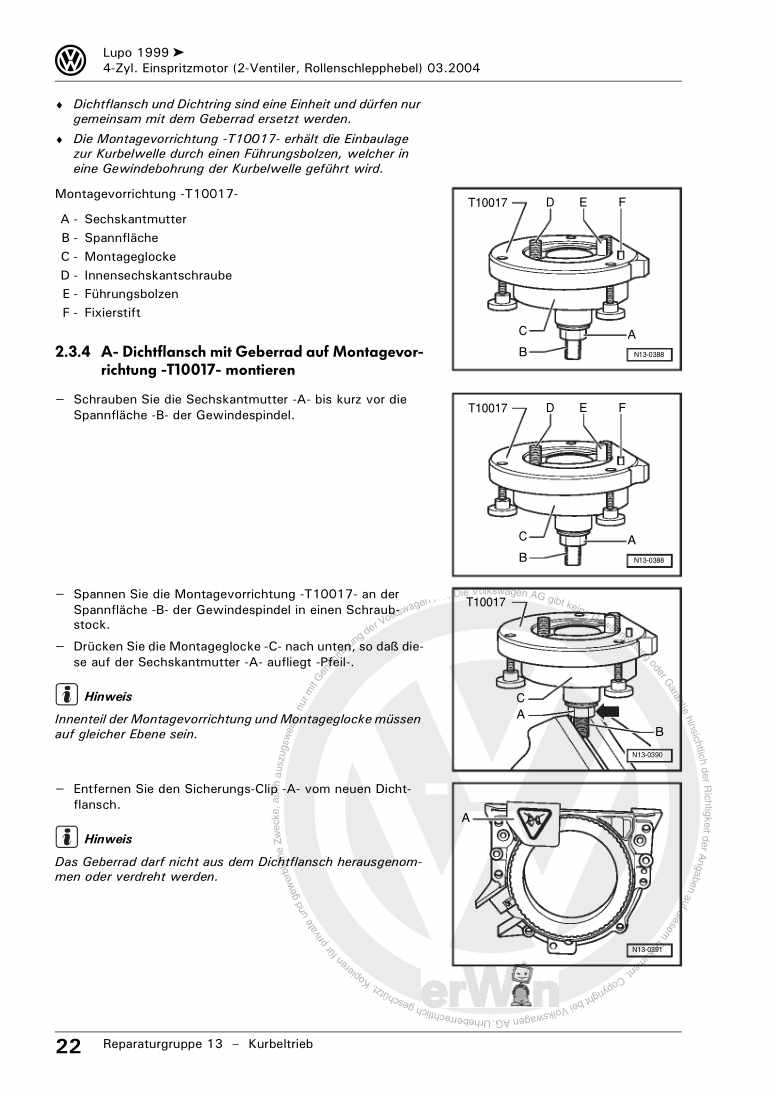 Beispielseite für Reparaturanleitung 4-Zyl. Einspritzmotor (2-Ventiler, Rollenschlepphebel) ALD ANV AUC AUD