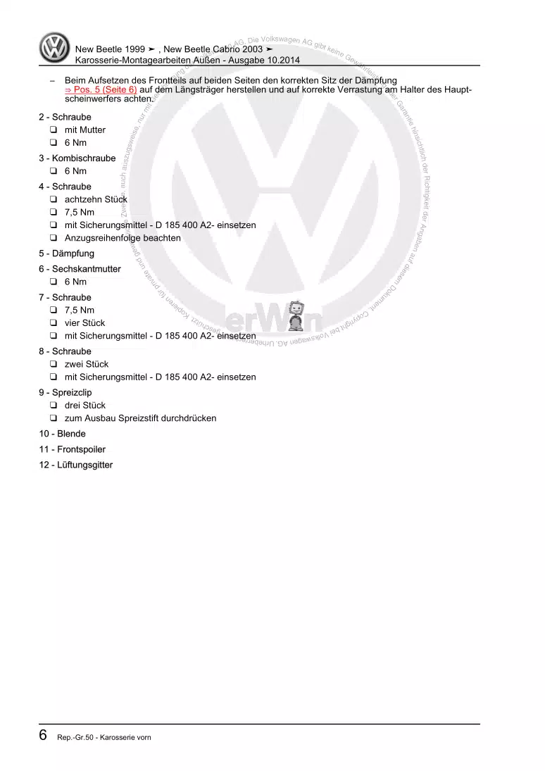 Examplepage for repair manual Karosserie-Montagearbeiten Außen