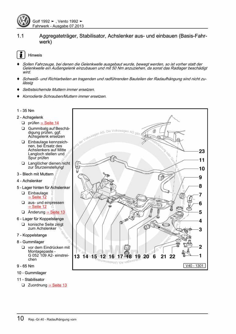 Beispielseite für Reparaturanleitung Fahrwerk